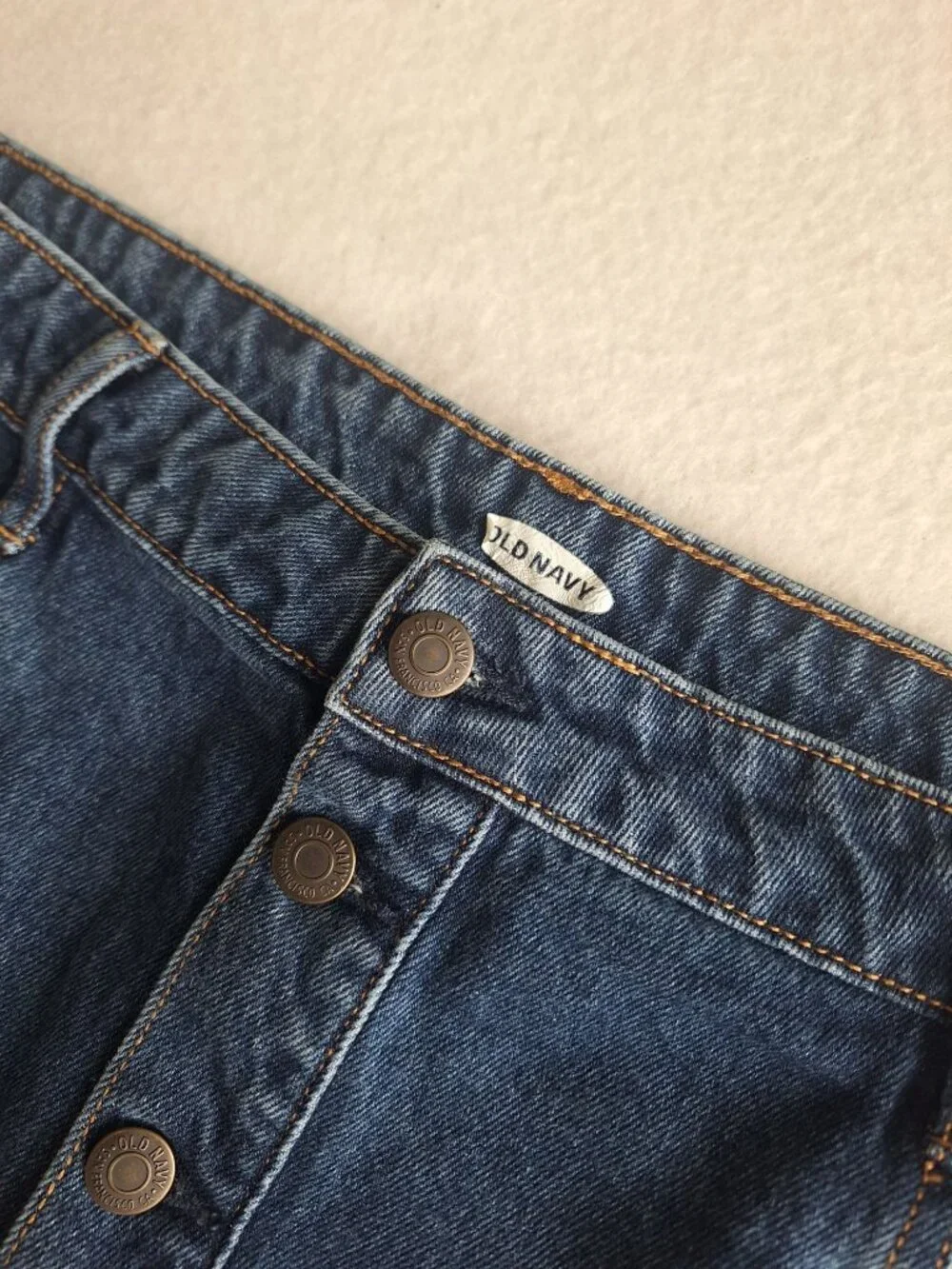 💙 Old Navy Button Front Denim Midi Skirt Size 14 Cotton Dark Wash Pockets Casua